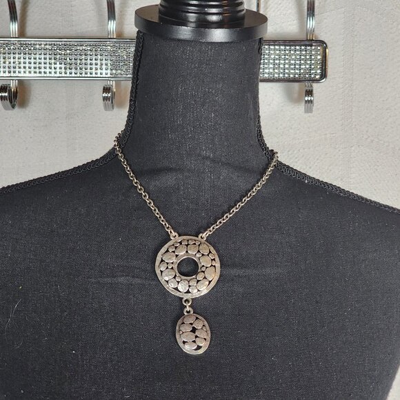 Chico's Jewelry - Chico's Vintage Silver Tone Abstract Stone Circle Duo 16.25" Pendant Necklace